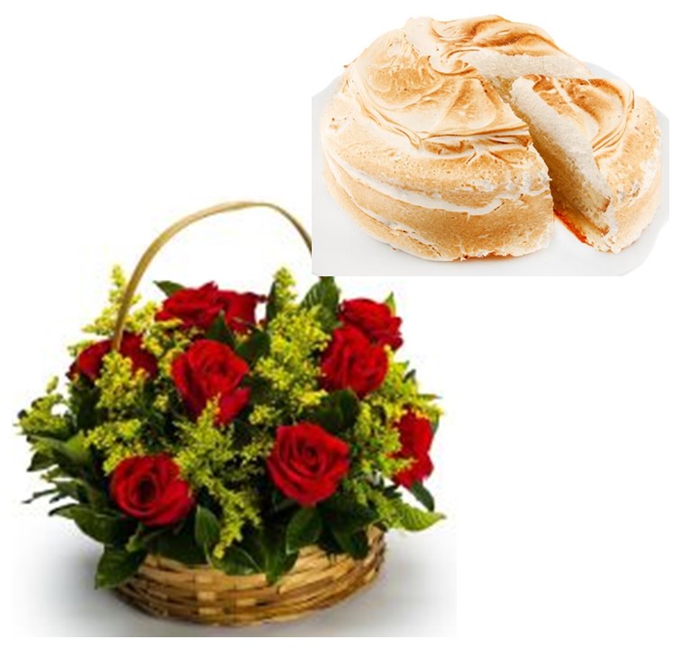 Canasta de 12 Rosas m�s Torta del D�a para 15 Personas